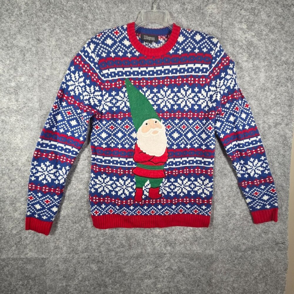 33 Degrees Long Sleeve Knit Pullover Christmas Sweater Blue Size L - Picture 1 of 8